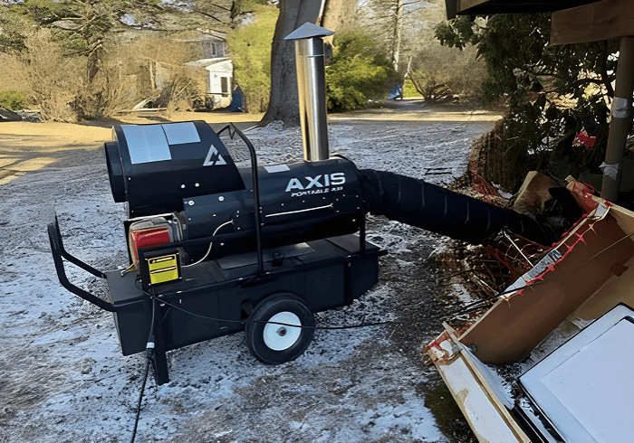 Outdoor heater in winter setting